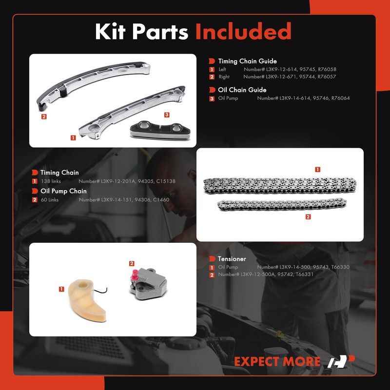 7x Engine Timing Chain Kit for Mazda 3 2007-2013 6 2006-2007 CX-7 2007-2012 2.3L