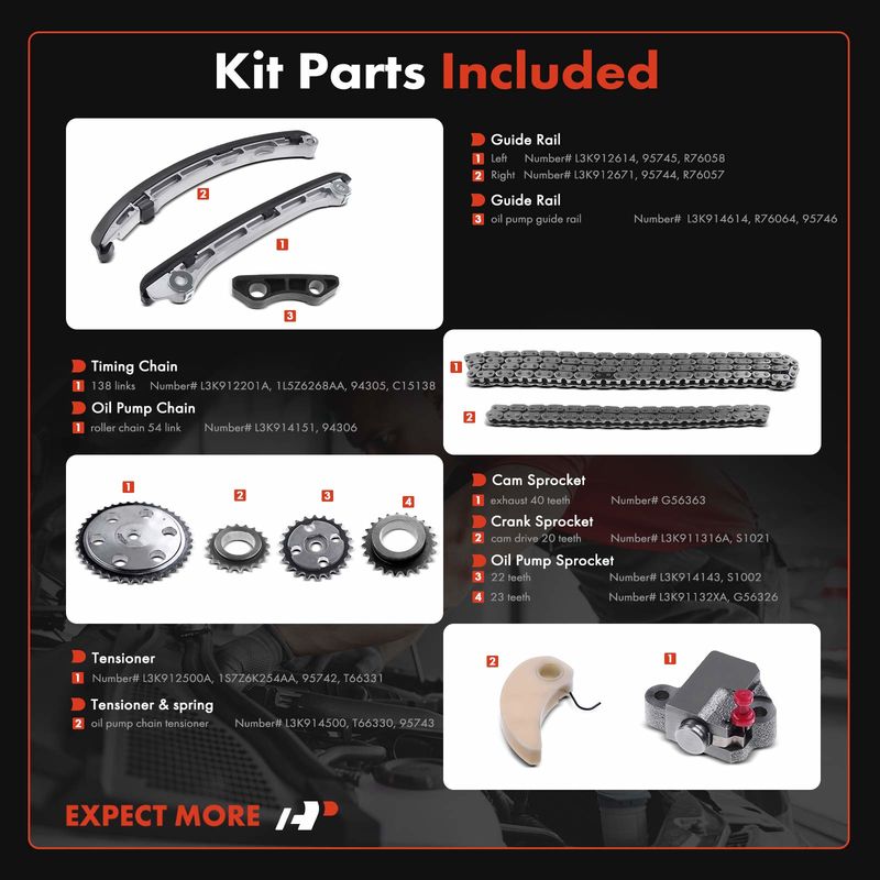 11x Engine Timing Chain Kit for Mazda 3 07-13 6 06-07 CX-7 07-12 L4 2.3L