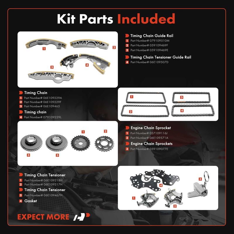18x Engine Timing Chain Kit for Audi A4 05-08 A4 Quattro A6 A6 Quattro 3.2L DOHC