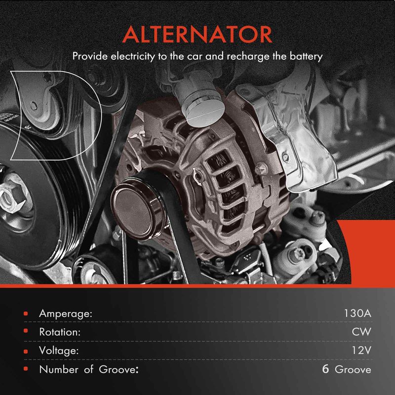 Alternator 130A 12V CW 6-Groove Clutch Pulley for Chevy Cruze 2011-2016 L4 1.8L