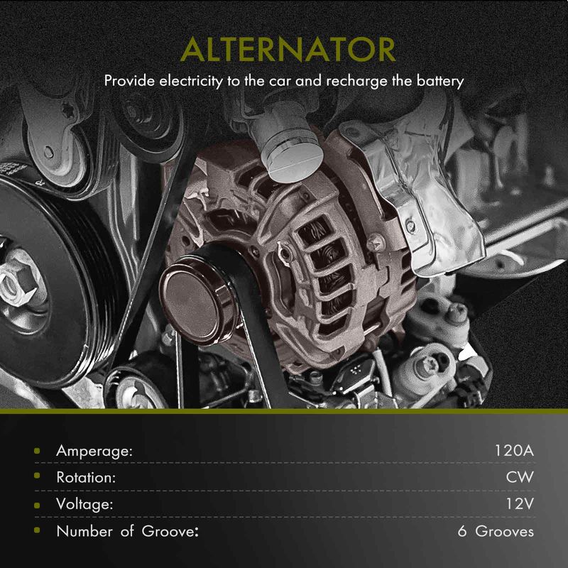 Alternator 120A 12V CW 6-Groove Pulley for Pontiac G8 2008 2009 3.6L