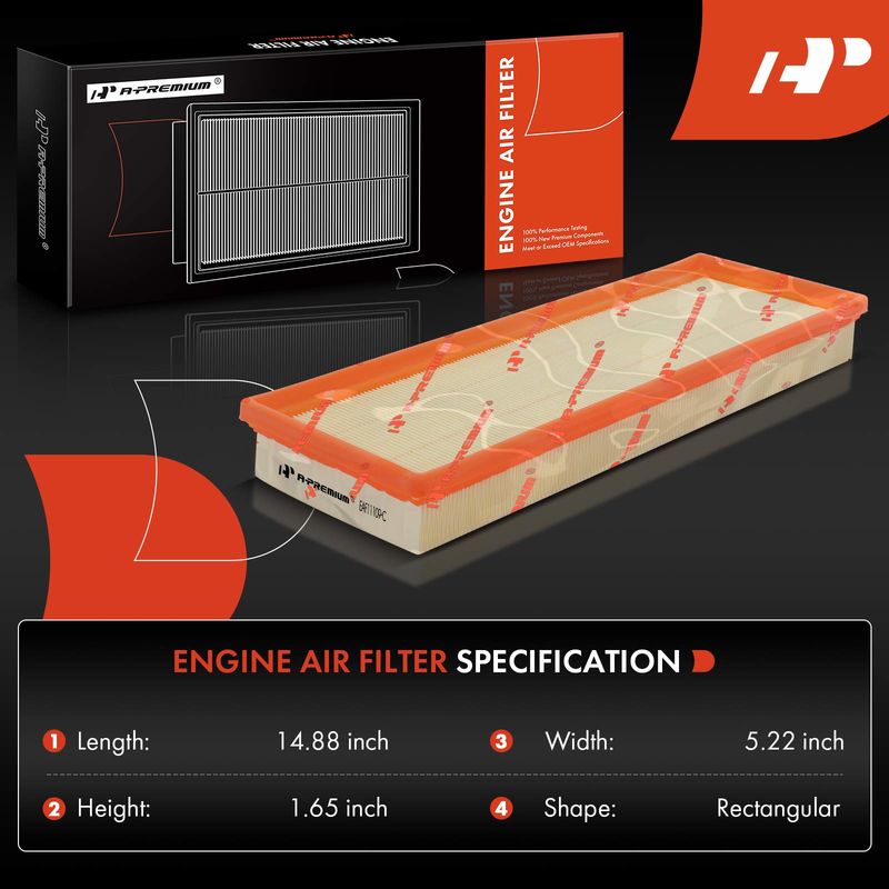 2x Engine Air Filter with Flexible Panel for Fiat 500 2012-2017 L4 1.4L