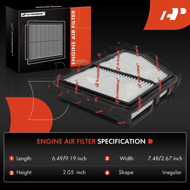 2x Engine Air Filter with Rigid Panel for Honda Civic 2016-2022 L4 2.0L