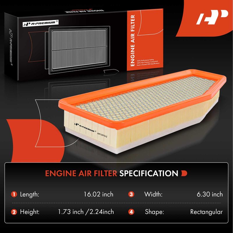 2x Engine Air Filter with Flexible Panel for Jeep Cherokee 2019-2022