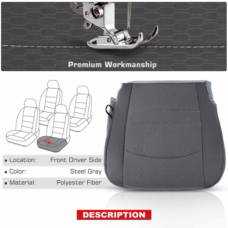 Diesel Gray Front Driver Seat Bottom Cover for Ram 1500 2500 2013-2018 Cloth