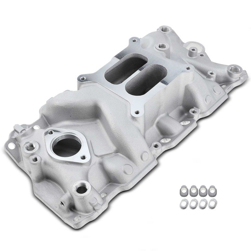 Aluminum Dual Plane Intake Manifold for Chevy 350 55-95 Small Block Idle-5500