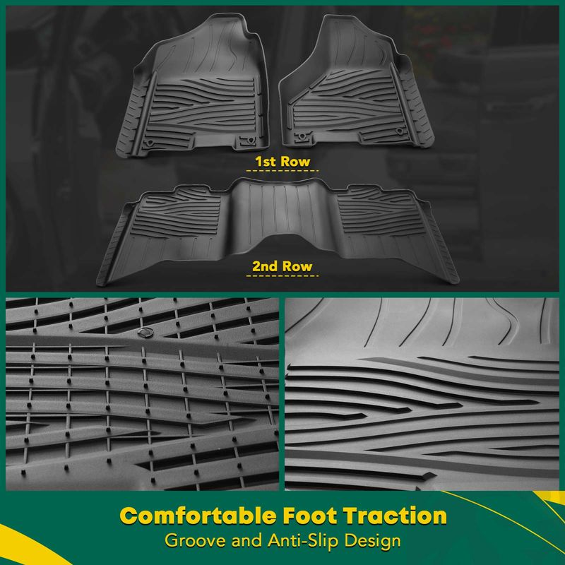 3x Front & Rear Black Floor Mats Liners for Ram 1500 2013-2018 2500 3500 Crew Cab