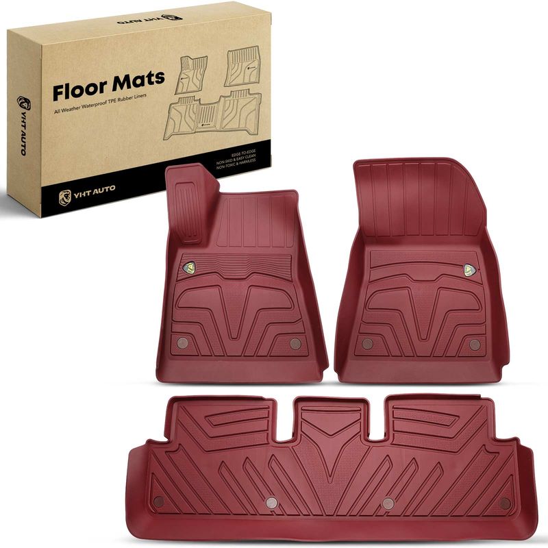 3x Front & Rear Red Floor Mats Liners for Tesla 3 2017-2023 TPE