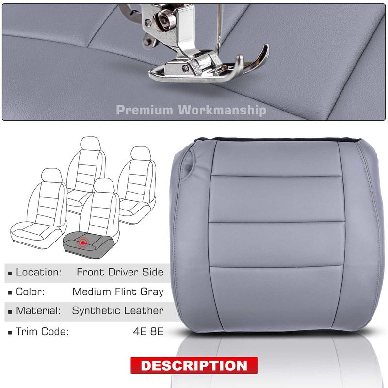 Front Driver Seat Cover for Ford F-250 F-350 Super Duty 02-07 Medium Flint Gray