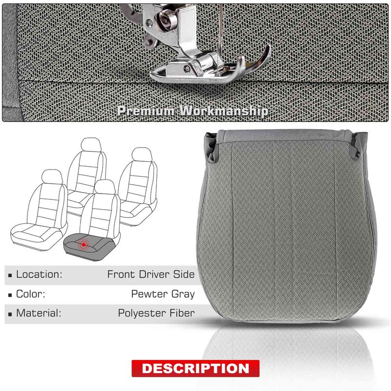 Pewter Gray Front Driver Seat Bottom Cover for Chevrolet Express 1500 2003-2014