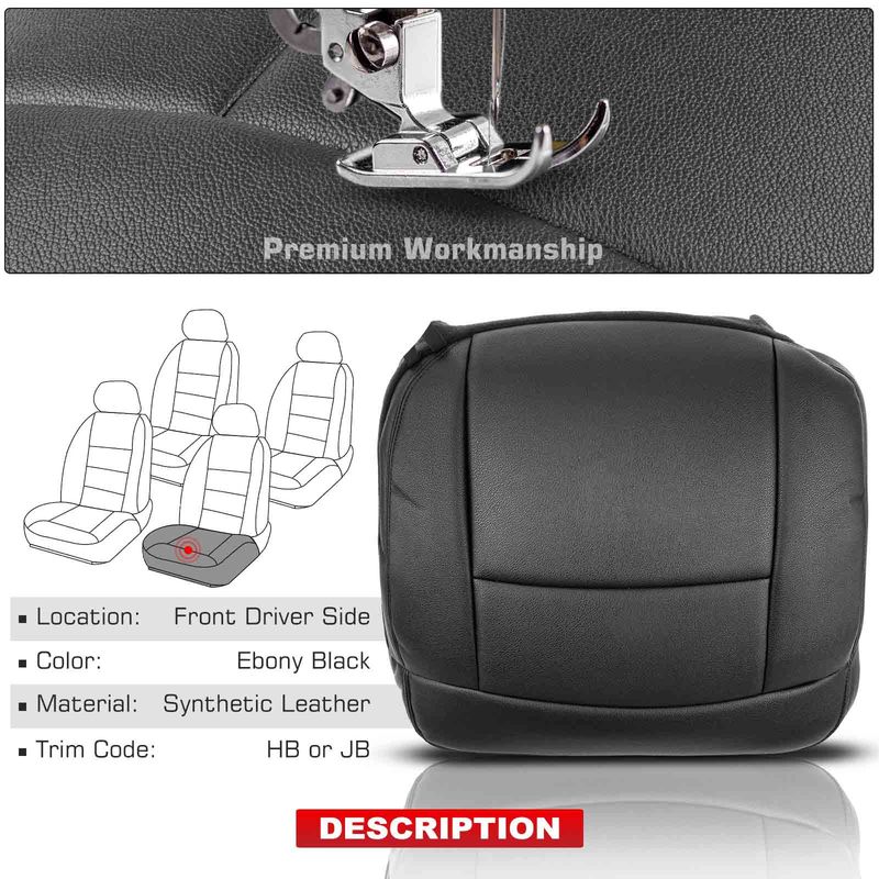 Front Driver Seat Cover for Ford F-150 2004-2008 Ebony Black Synthetic Leather