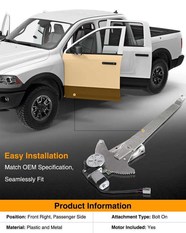 Front Passenger Power Window Motor & Regulator Assembly for Ford F-150 F-250 F-350