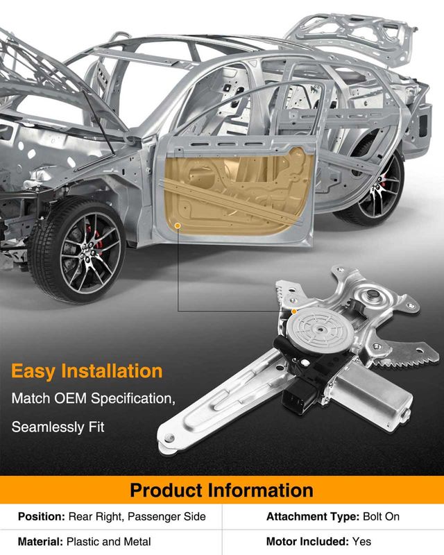 Rear Passenger Power Window Motor & Regulator Assembly for Subaru Legacy Outback 15-19
