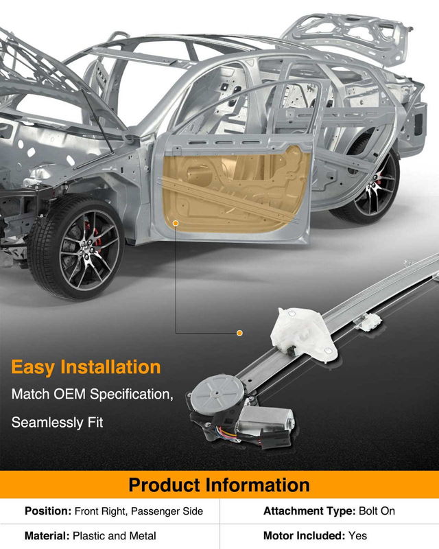 Front Passenger Power Window Motor & Regulator Assembly for Honda Civic 2016-2018