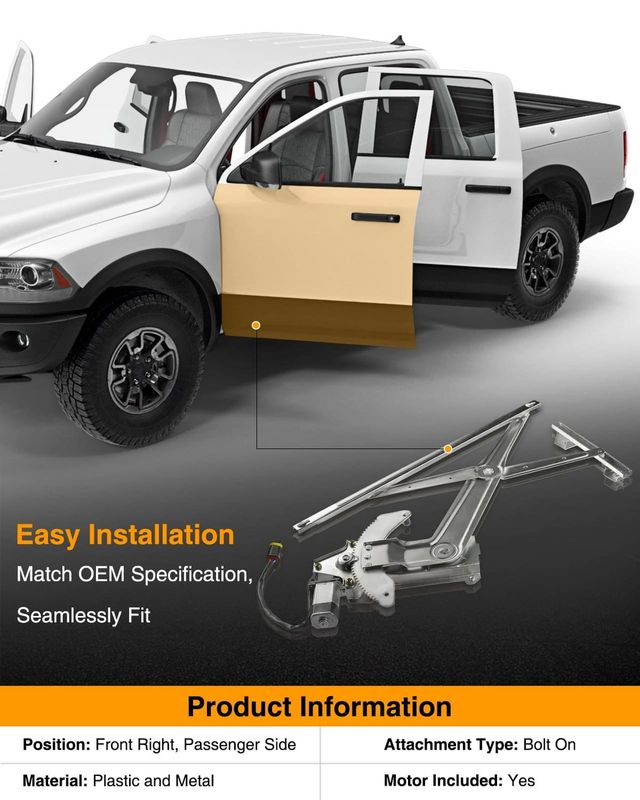 Front Passenger Power Window Motor & Regulator Assembly for Dodge Ram 1500 2500 94-02