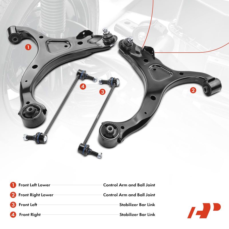 4x Control Arm with Ball Joint & Sway Bar Link for Hyundai Santa Fe 07-09