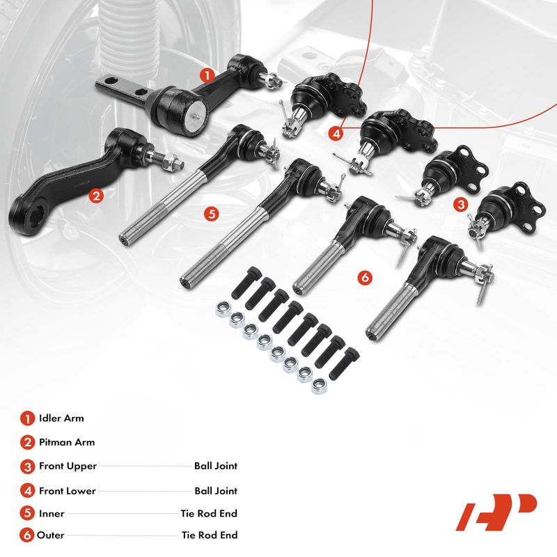 10x Idler & Pitman Arm Tie Rod End & Ball Joint for Dodge Ram 1500 2000-2001 RWD