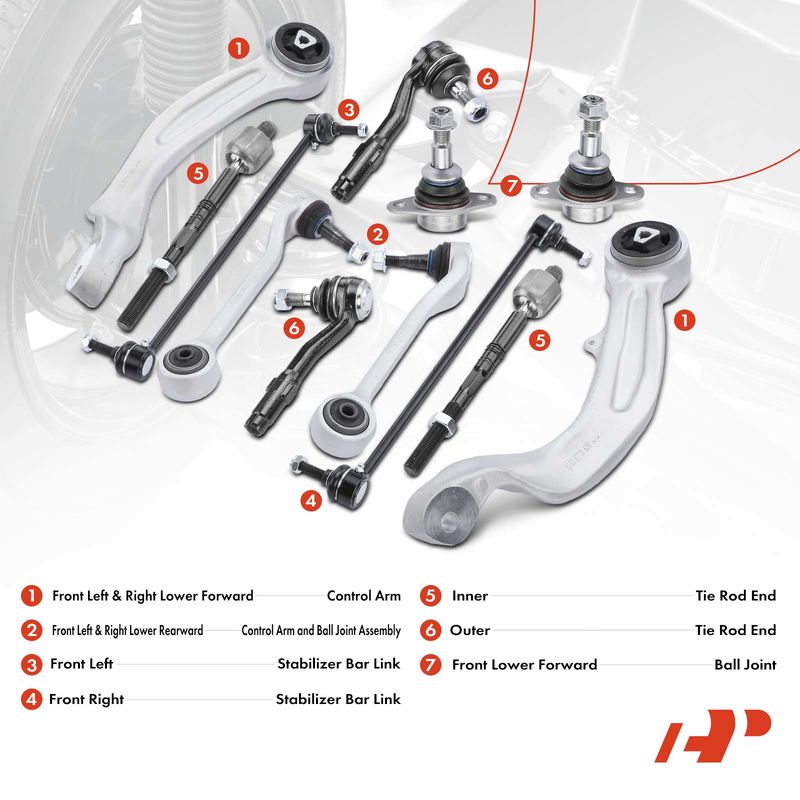 12x Control Arm Sway Bar Link Tie Rod End for BMW E60 F10 525xi 2006-2007