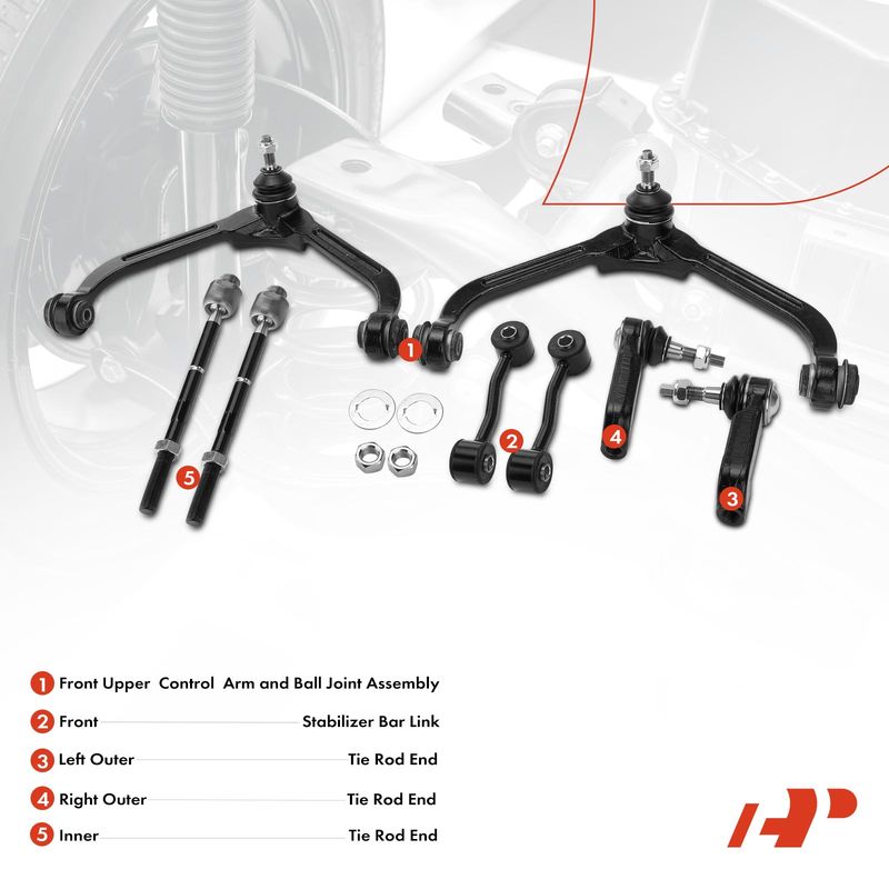 8x Control Arm with Ball Joint Sway Bar Link Tie Rod End for Jeep Liberty