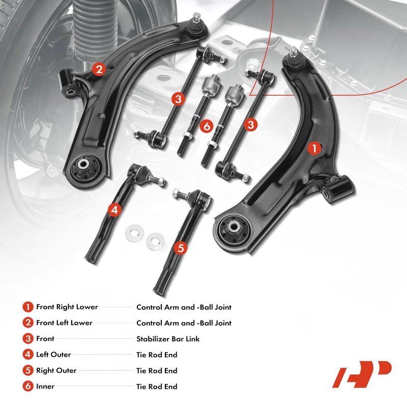 8x Control Arm & Sway Bar Link & Tie Rod End & Ball Joint for Nissan Versa