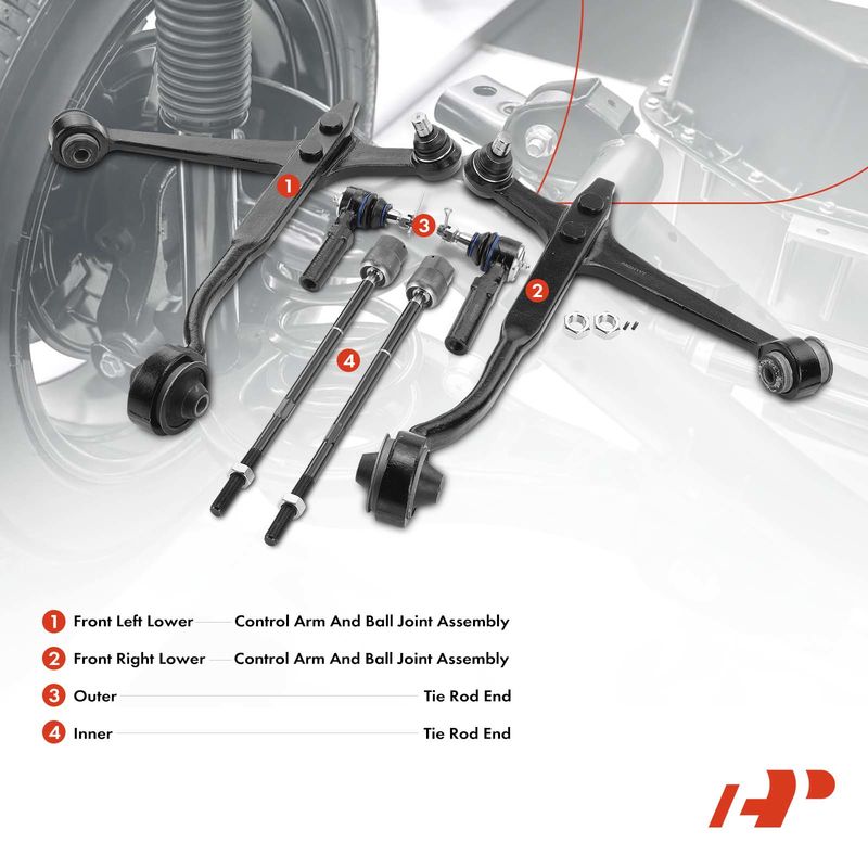 6x Control Arm & Tie Rod Kit for Ford Windstar 1999-2003 V6 3.0L V6 3.8L