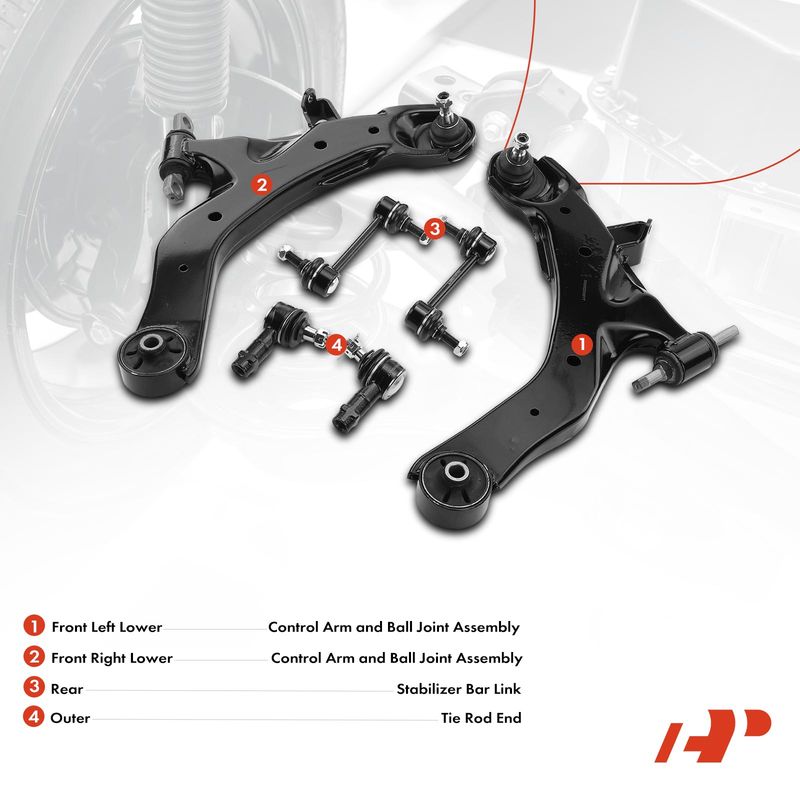 6x Control Arm & Ball Joint Sway Bar Link Tie Rod End for Hyundai Elantra 01-06