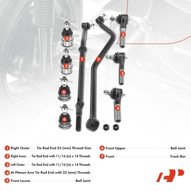 9x Tie Rod End and Ball Joint & Track Bar for Jeep Cherokee 91-06 Comanche