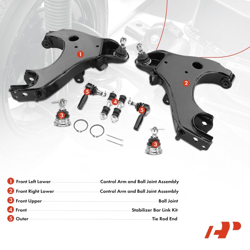 8x Control Arm with Ball Joint Sway Bar Link Tie Rod End for Nissan Frontier 4WD