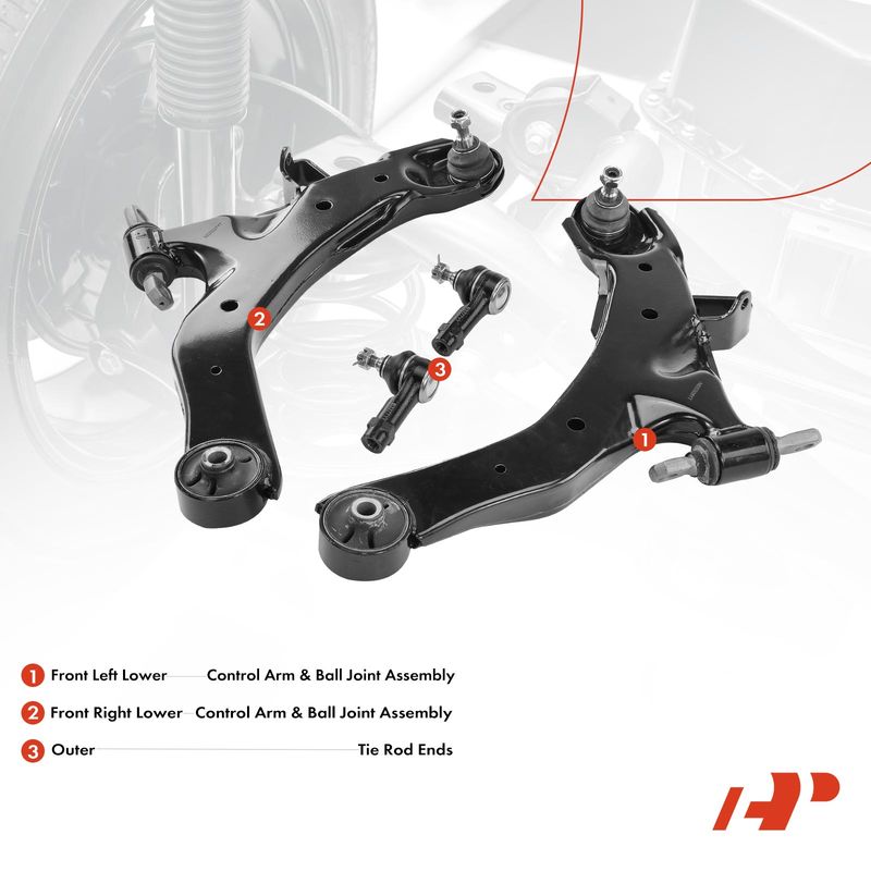 4x Control Arm & Ball Joint Assembly & Tie Rod End for Hyundai Elantra 2001-2006
