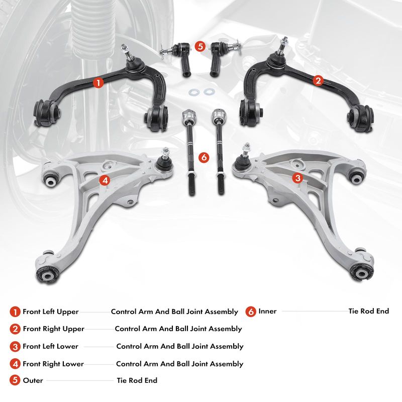 8x Control Arm with Ball Joint & Tie Rod End for Ford F-150 2004-2006 4WD