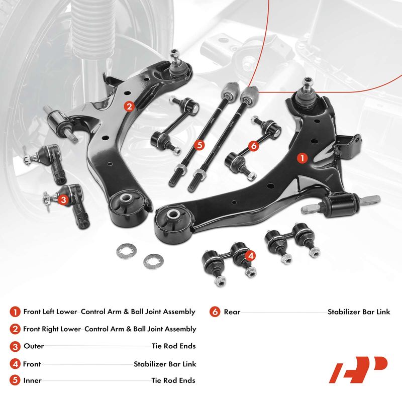 10x Control Arm & Stabilizer Bar Link & Tie Rod for Hyundai Elantra 2001-2006