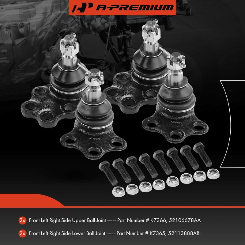 4x Front Upper & Lower Ball Joint for Dodge Ram 1500 2000-2001 Pickup RWD