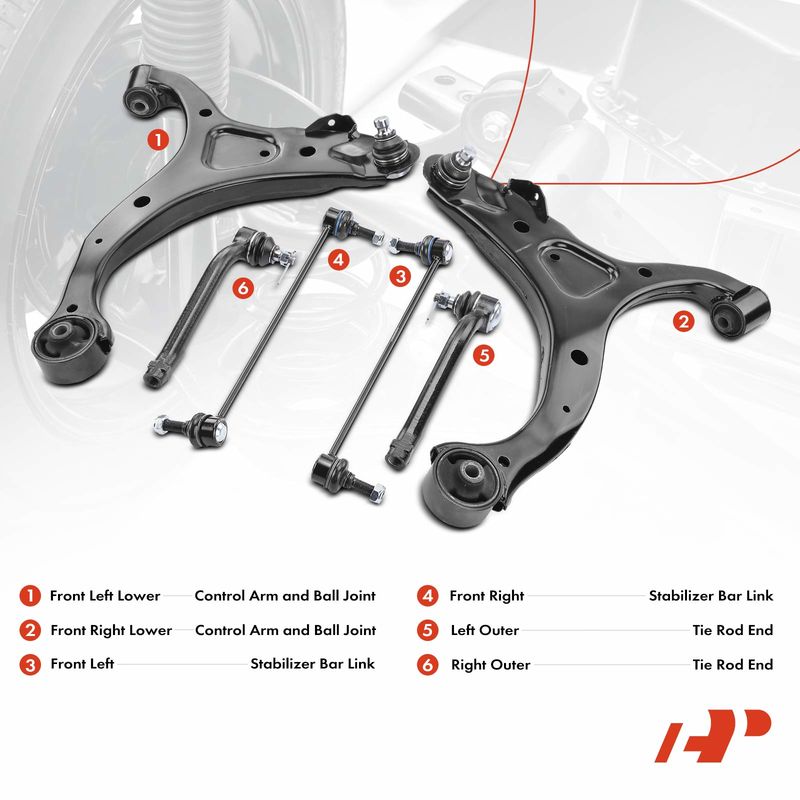 6x Control Arm Ball Joint & Sway Bar Link Tie Rod End for Hyundai Santa Fe