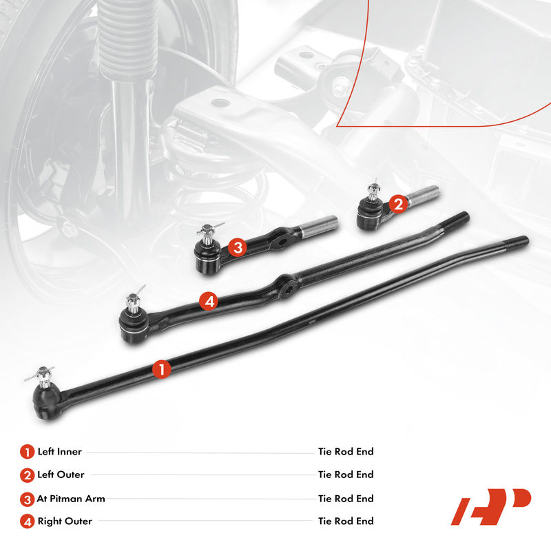 4x Inner & Outer Tie Rod End for Dodge Ram 1500 Ram 2500 1994-1997 4WD