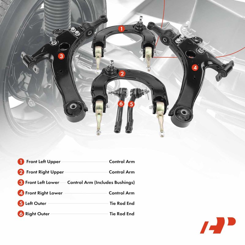 6x Control Arm & Tie Rod End for Hyundai Sonata XG350 02-05 Kia Magentis