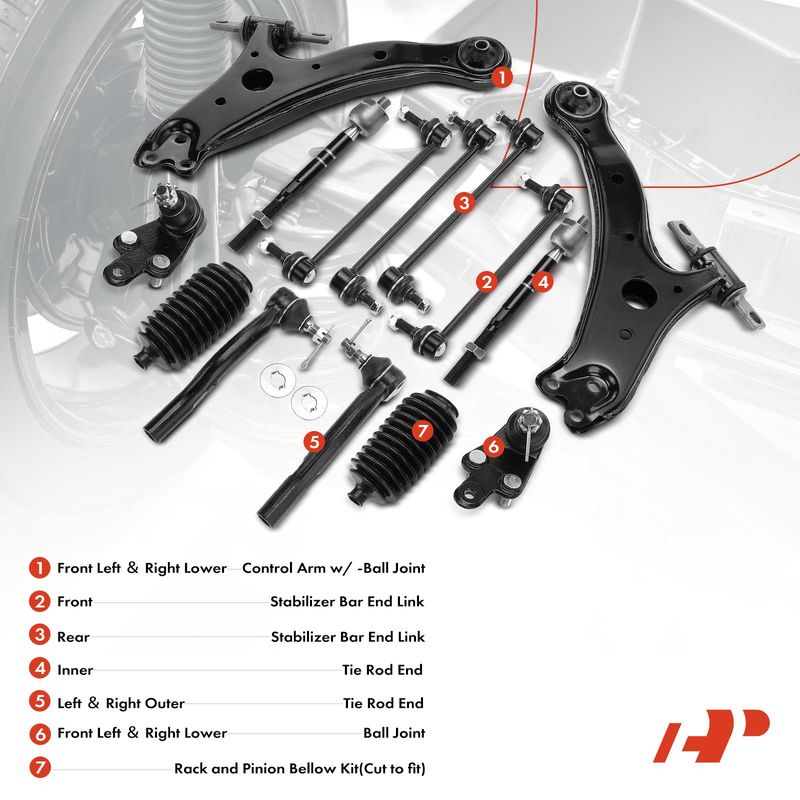 14x Control Arm with Ball Joint Sway Bar Tie Rod End for Toyota Camry Hybrid