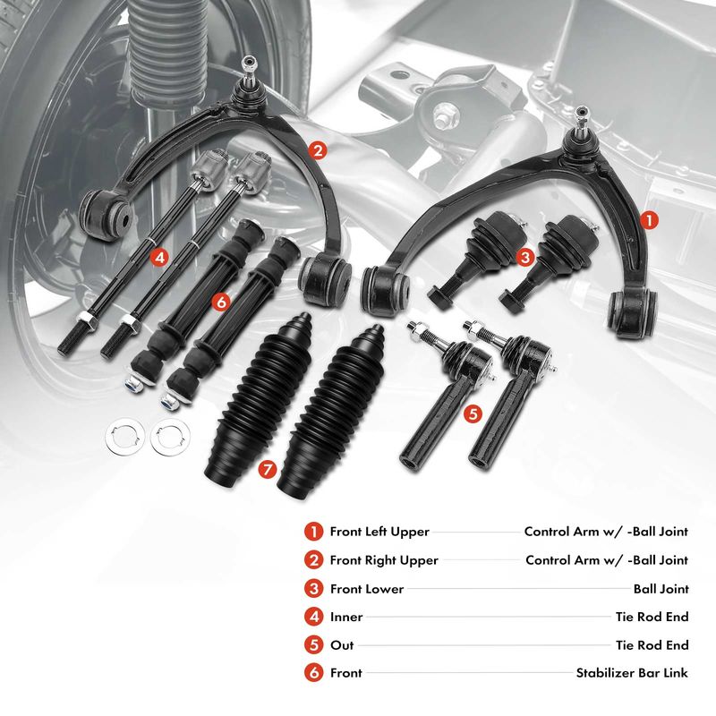 12x Control Arm with Ball Joint Sway Bar Link Tie Rod for Chevy Silverado GMC
