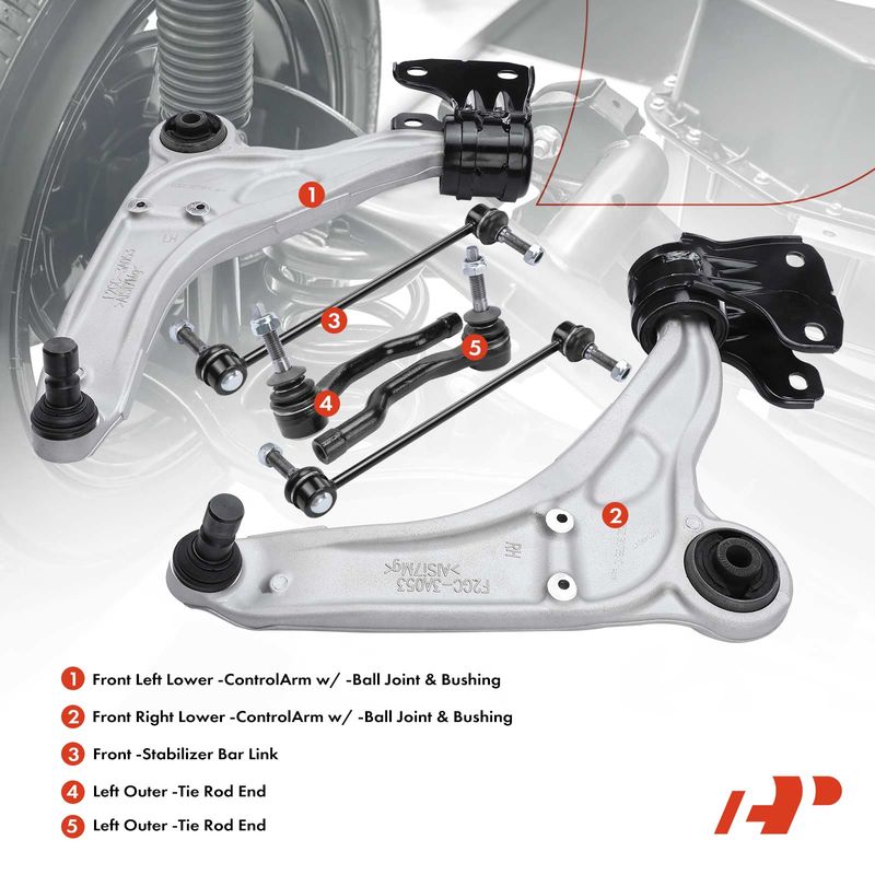 6x Control Arm with Bushing Sway Bar Link Tie Rod End for Ford Edge MKX