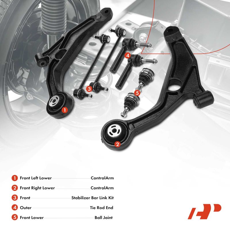 8x Control Arm with Ball Joint & Sway Bar Link & Tie Rod End for Dodge Avenger
