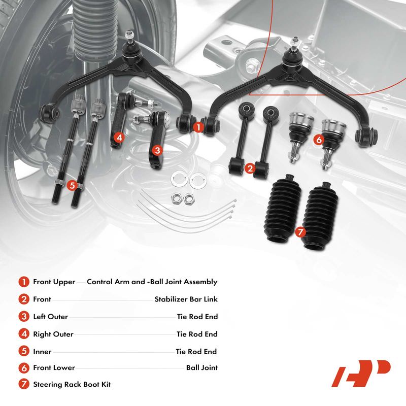 12x Control Arm & Stabilizer Bar Link & Tie Rod End for Jeep Liberty 02-04