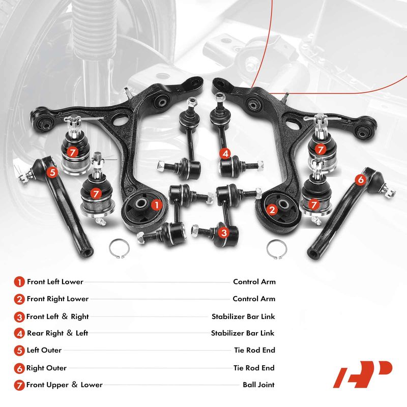 12x Control Arm & Ball Joint & Stabilizer Bar Link for Honda Accord 2003-2007