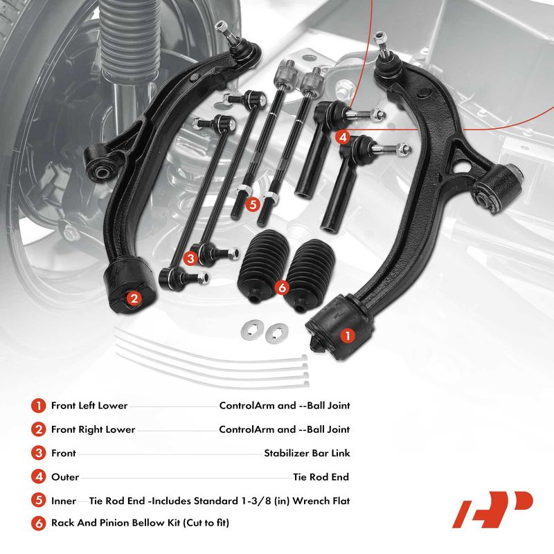 10x Control Arm with Ball Joint & Stabilizer Bar Link & Tie Rod End for Chrysler