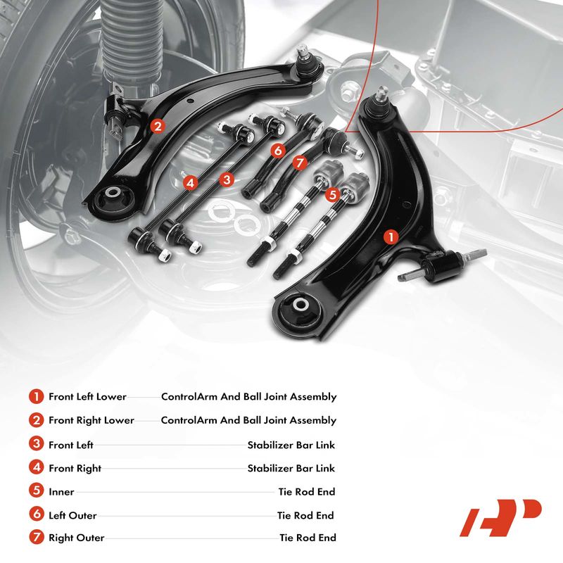 8x Control Arm with Ball Joint & Sway Bar Links & Tie Rod End for Nissan Rogue