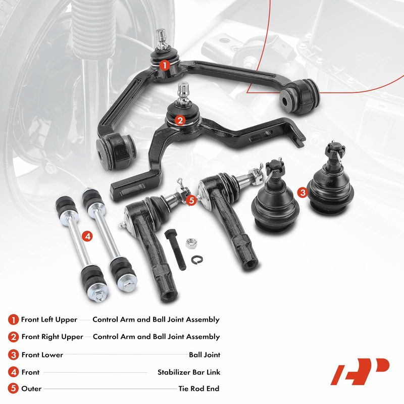 8x Control Arm with Ball Joint & Sway Bar Link & Tie Rod End for Ford Explorer