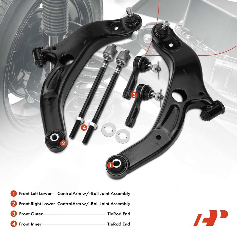 6x Control Arm with Ball Joint & Tie Rod End for Mazda Protege 1999-2003