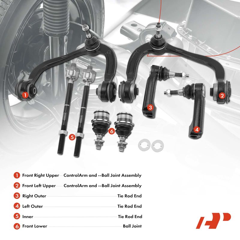 8x Control Arm with Ball Joint & Tie Rod End for Ford Expedition 2007-2014