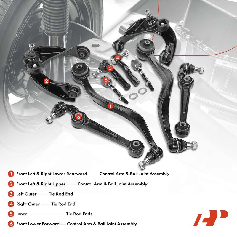 10x Control Arm with Ball Joint & Tie Rod for Ford Fusion 07-12 Lincoln Mercury