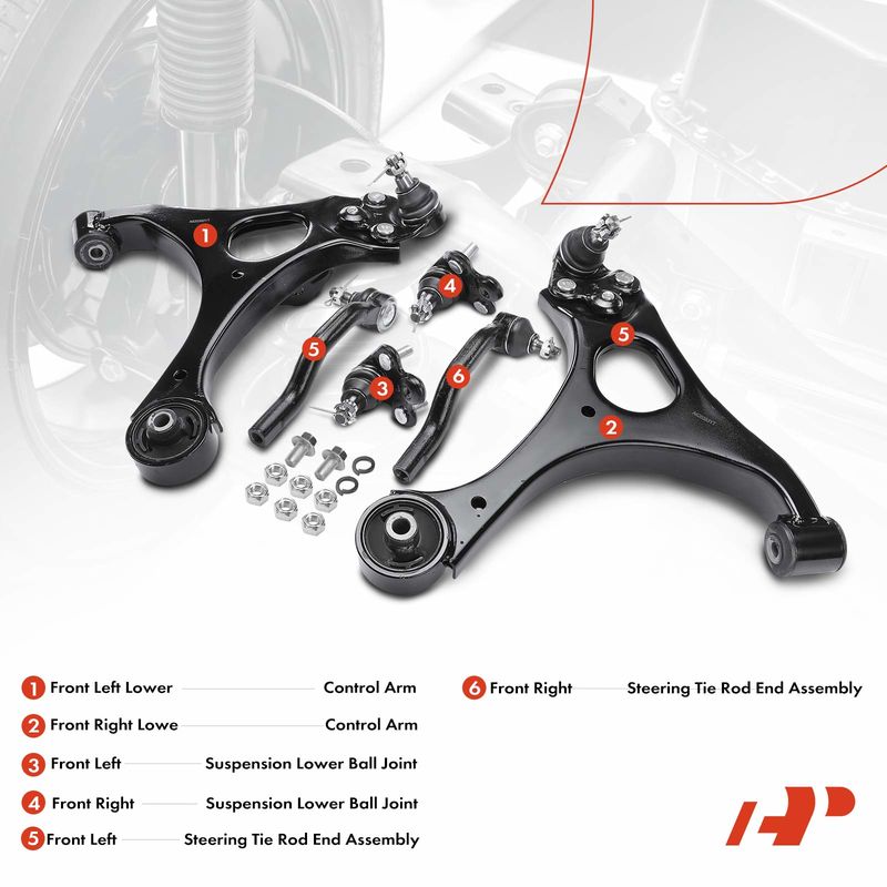6x Control Arm & Ball Joint & Tie Rod End for Honda Civic 2006-2011 1.3L 1.8L