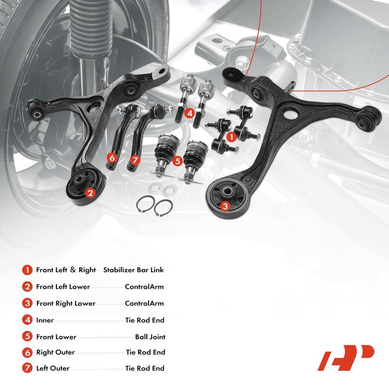 10x Control Arm & Sway Bar Link with Ball Joint & Tie Rod End for Acura Honda
