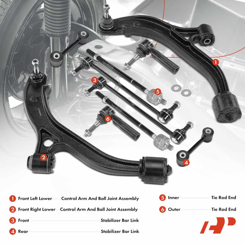 10x Control Arm & Ball Joint & Sway Bar Link & Tie Rod End for Dodge Caravan